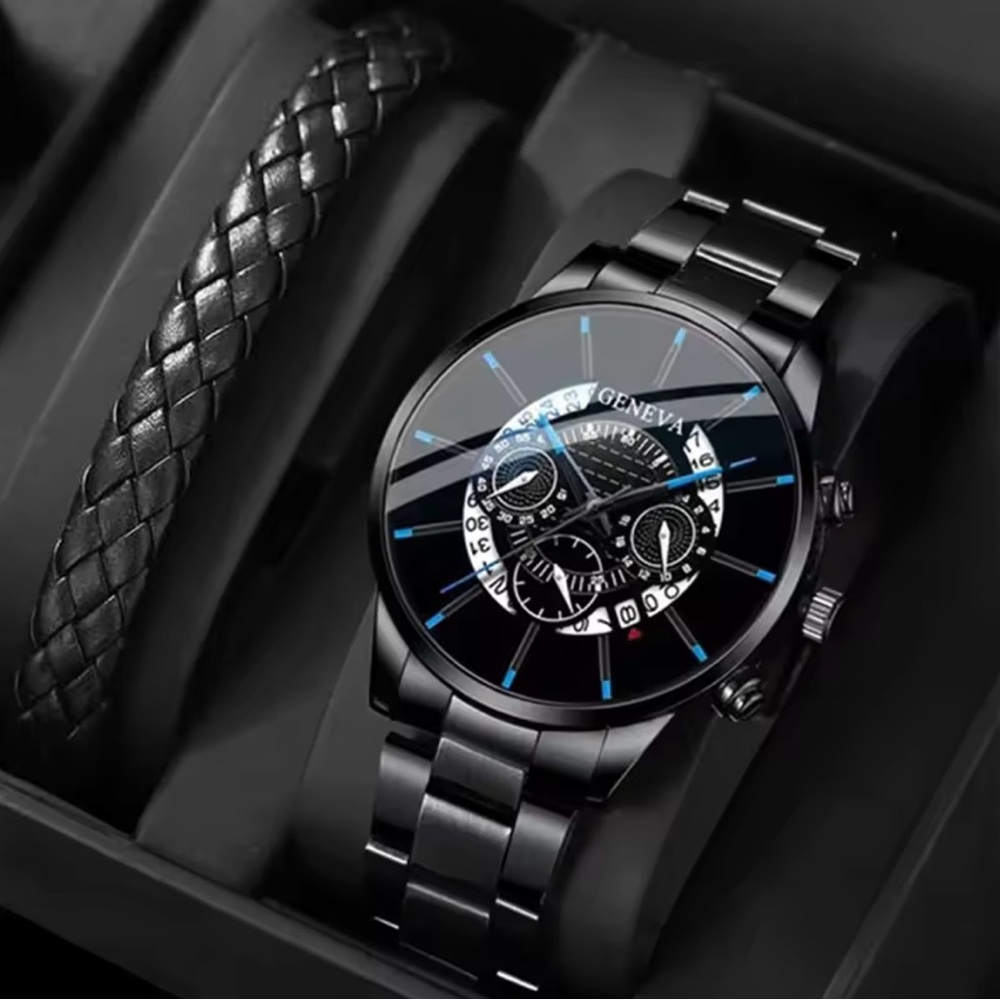 Geneva Men's Watch in Black with Blue Highlights